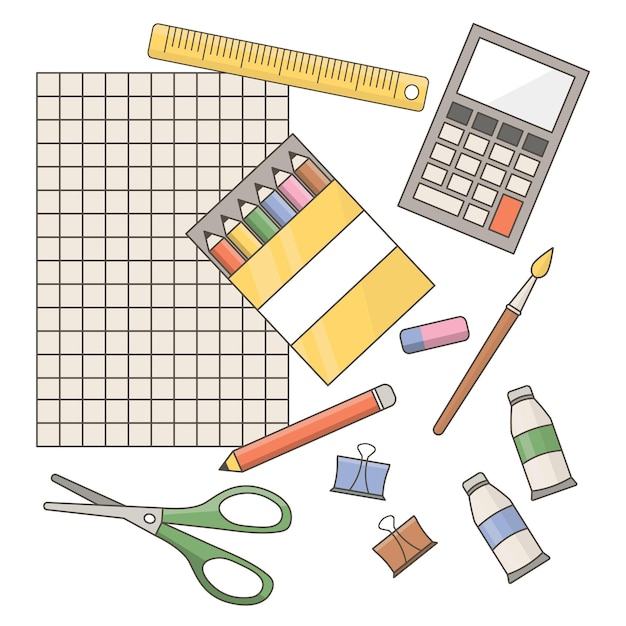 Back to school education concept school supplies set vector illustration