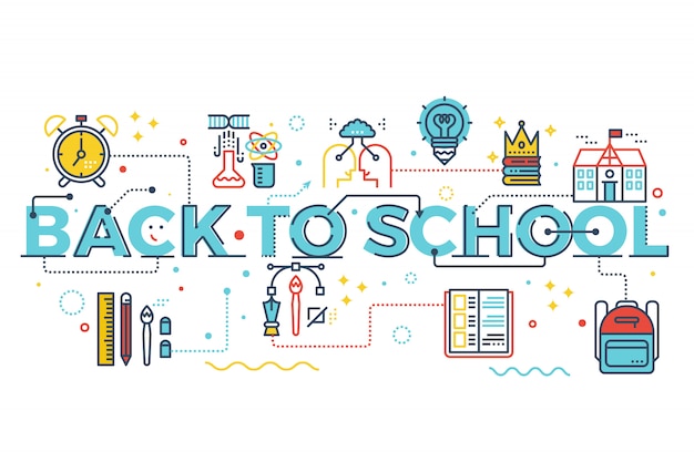 Back to school, education concept word lettering design illustration