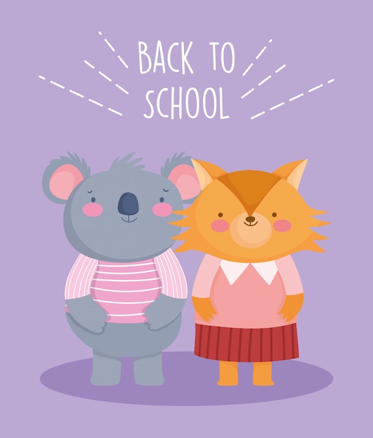 学校教育に戻るかわいいコアラとキツネの服漫画