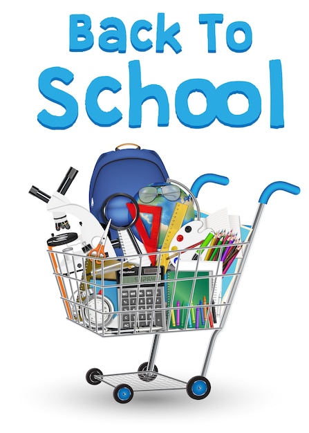 Vector back to school education object on shopping cart