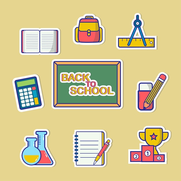 Vector back to school elements sticker set collection