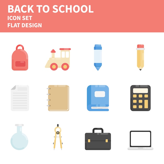 Back to school flat icon set