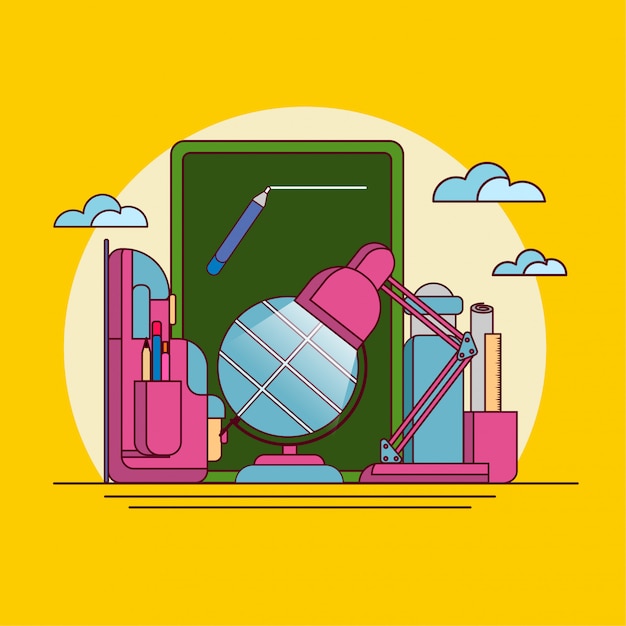 Back to school flat line vector illustration on isolated background.