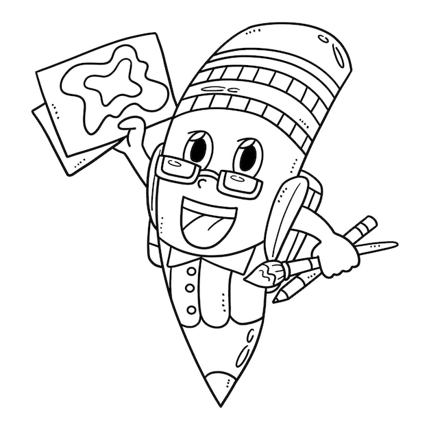 Vector back to school giant pencil isolated coloring page