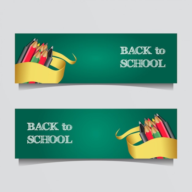 Vector back to school gold banner with realistic pencil color