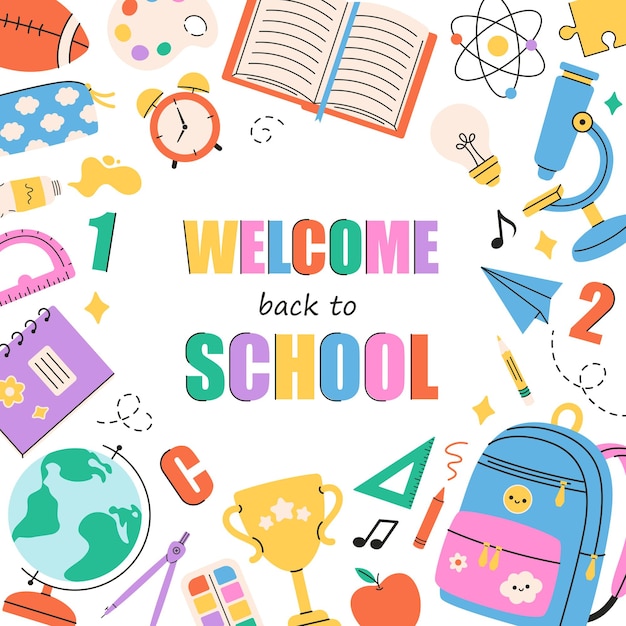 back to school greeting card with school supplies