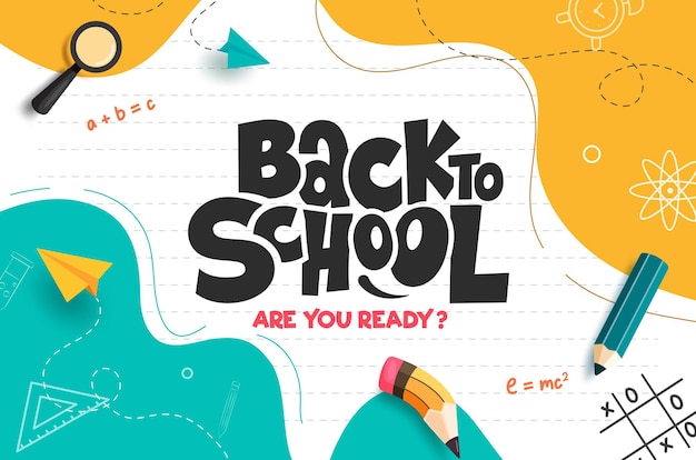 Back to school greeting clipart template School educational drawing clipart in paper abstract