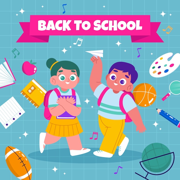 Vector back to school hand drawn flat illustration