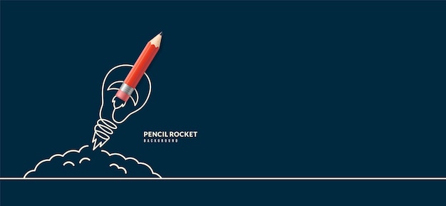 Снова в школу горизонтальный баннер с ракетным карандашом, запускающим в космос Онлайн-курсы обучения