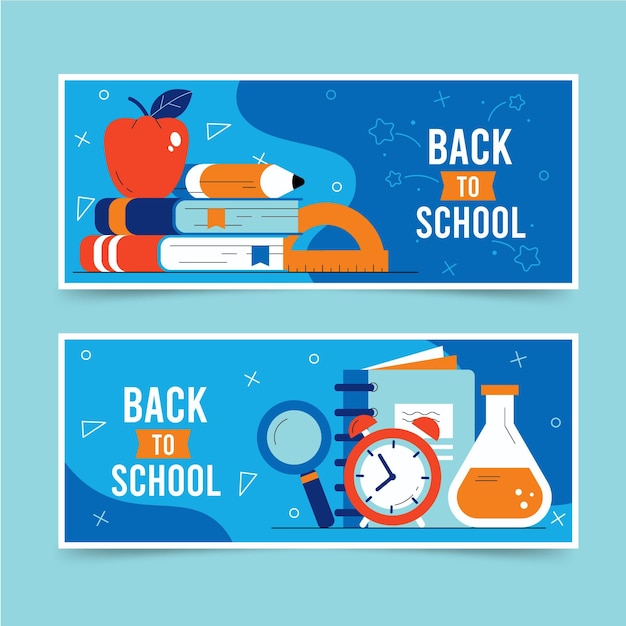 Back to school horizontal banners set