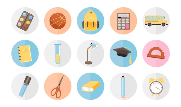 Back to school icon set collection of various school supplies