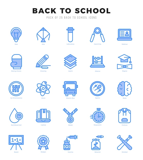 Back To School Icons Pack 두 가지 색상의 아이콘 세트 두 가지 색의 아이콘 컬렉션 세트