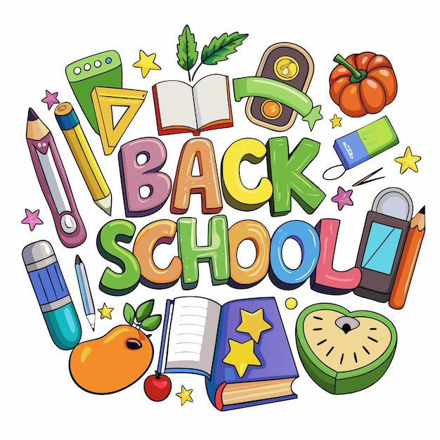 Vector back to school illustration with colorful school supplies and the words quotback to schoolquot in bold letters