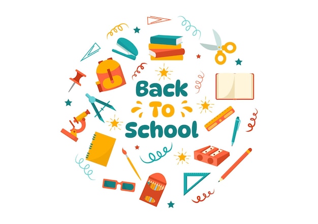 Back to School Illustration with Schools Elements and Learning Equipment for Education Background