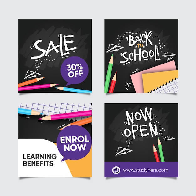 Vector back to school instagram post collection