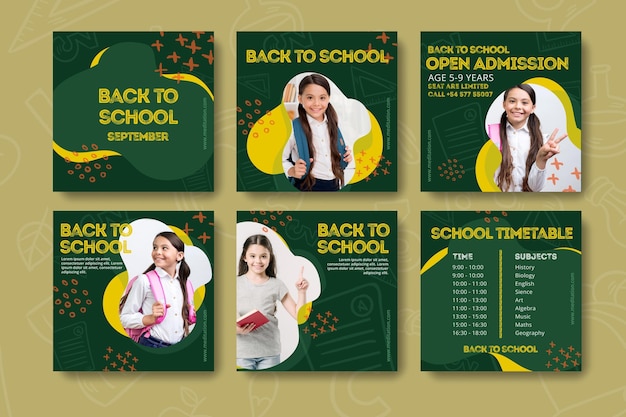 Vector back to school instagram posts template