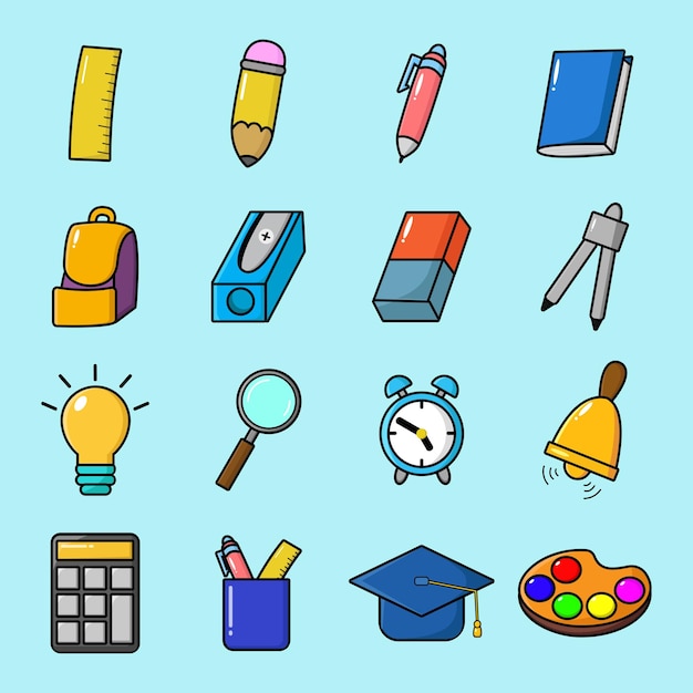 Back To School Item Set With Cute Illustrations