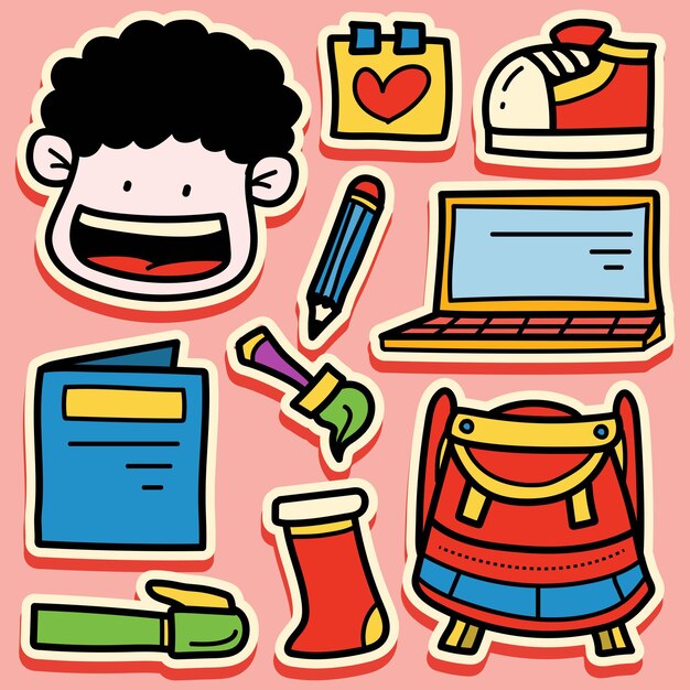 back to school kawaii doodle cartoon sticker design