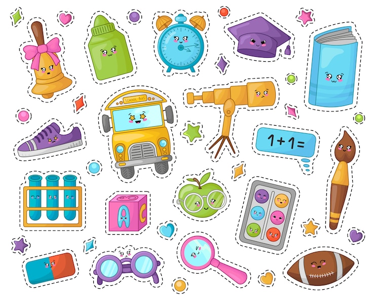Снова в школу наклейки Kawaii