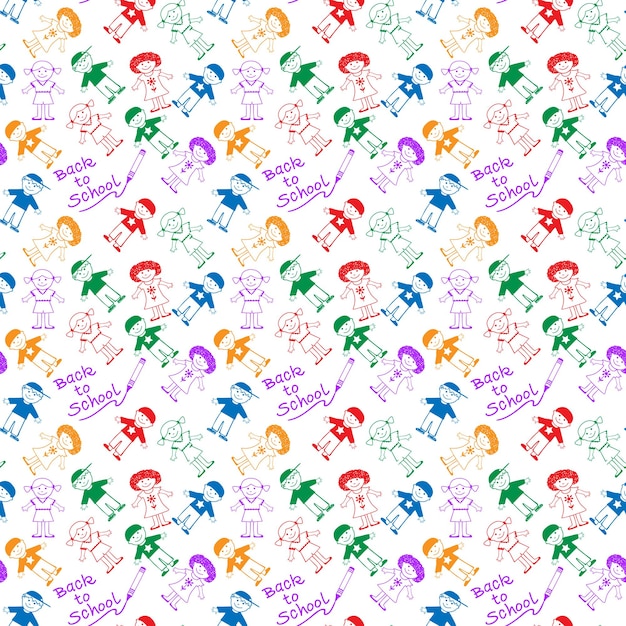 Back to school kids hand drawn pattern background