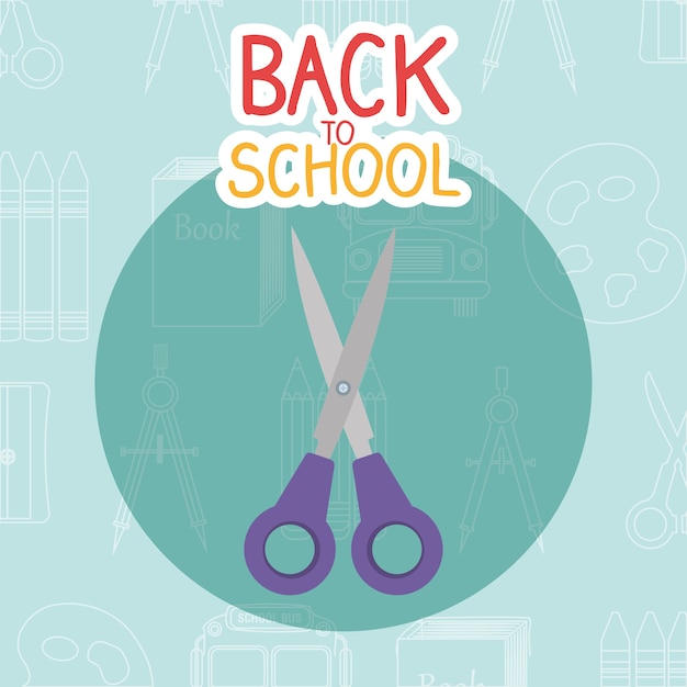 Vector back to school label with scissors