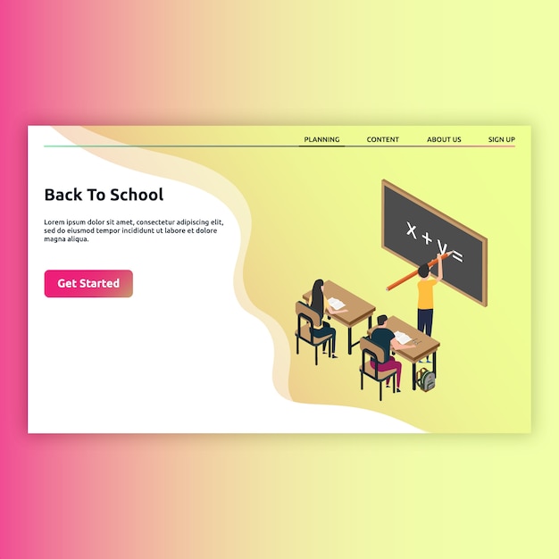 Back To School landing page in isometric style