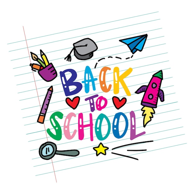 Vettore back to school lettering illustrazione vettoriale disegnata a mano in stile doodle