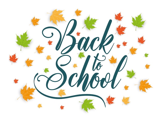 back to school lettering on white background with maple leaves autumn school banner