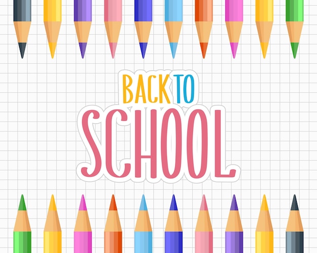 Back to school lettering with colored pencils on a checkered page of a school notebook Calligraphi