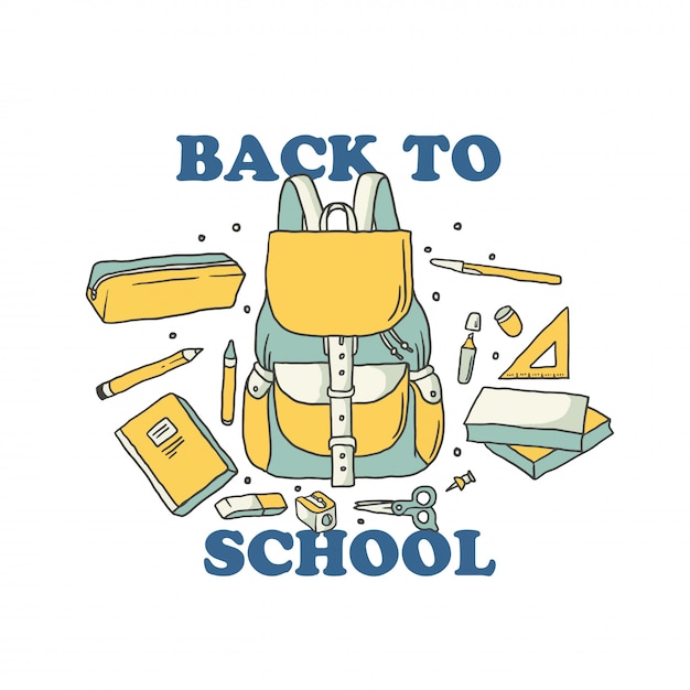 Vector back to school lettering with supplies