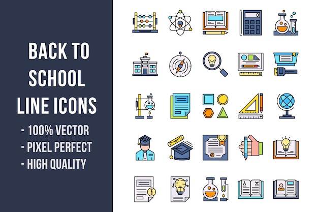 Back to School Line Color Icons