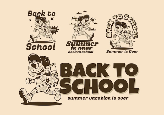 Back to school mascot character design of a boy carrying a school bag