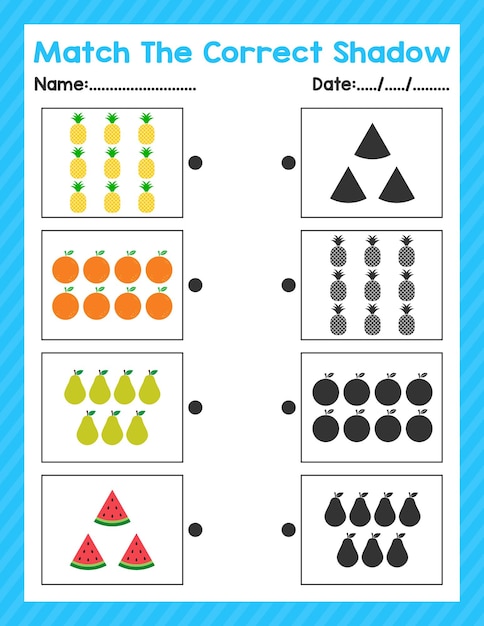 Back to school match the same shadow beginning math worksheet for preschool kid activity sheet pre k