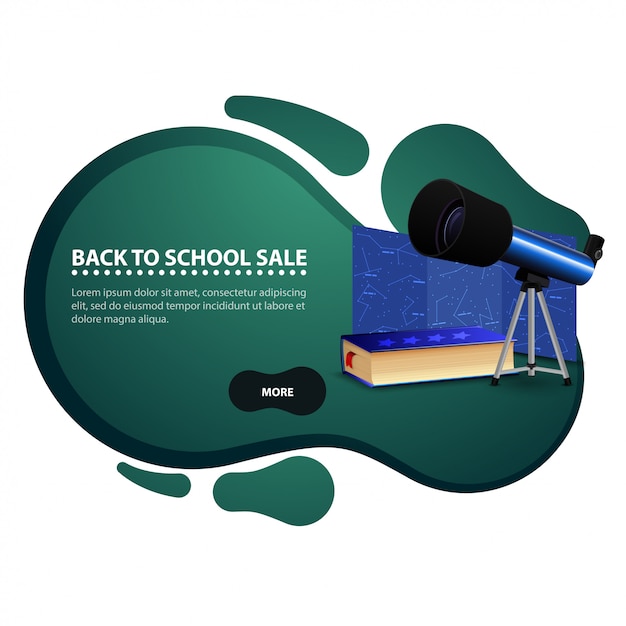 Back to school, modern discount banner in the form of smooth lines for your business with telescope