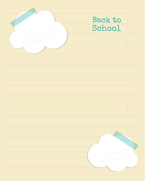 Back to school notebook sheet with cloud sticker vintage style lined notepad sheet for notes