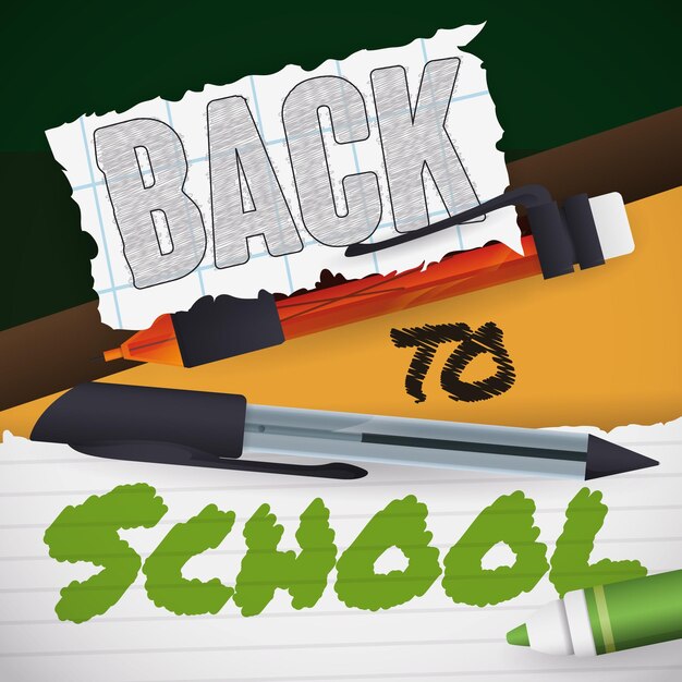 Vector back to school notes with supplies for the scrapbook