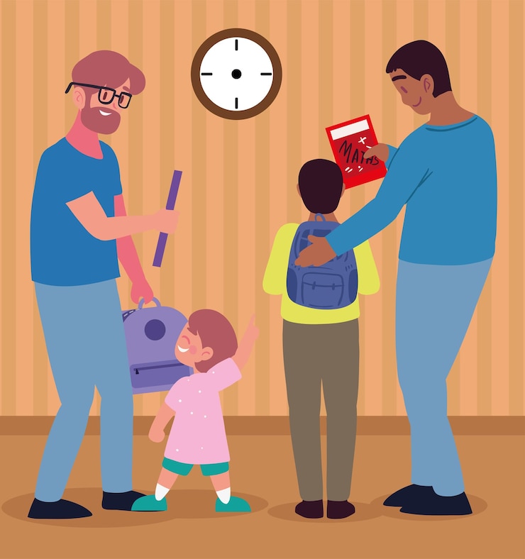 Vector back to school parents with boys