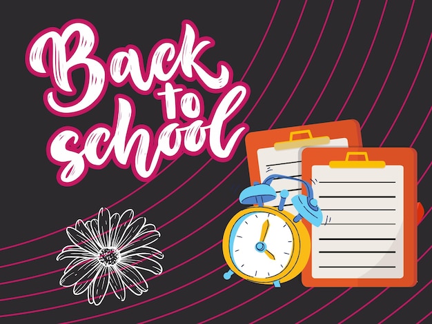 Back to school party poster Back to school text date and place for text Vector illustration stock