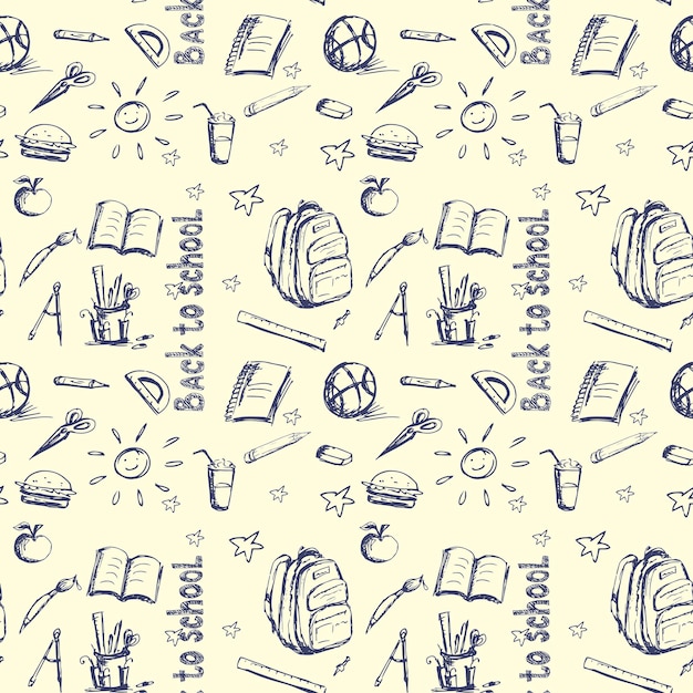 Vector back to school pen sketch seamless background on white can be used for wallpaper pattern fills