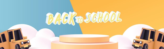 Vector back to school poster 3d vector bus yellow sale banner