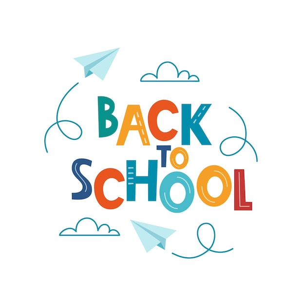 Back to school poster banner Lettering Back to school inscription with clouds