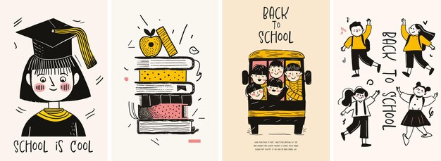 Vector back to school poster design collection set of banners for welcome back to school