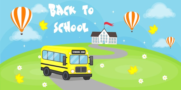 Back to school poster school bus goes to school vector illustration