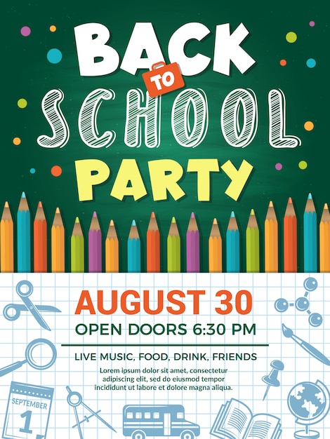 back to school poster.  template of school placard or back education  for schooling event party