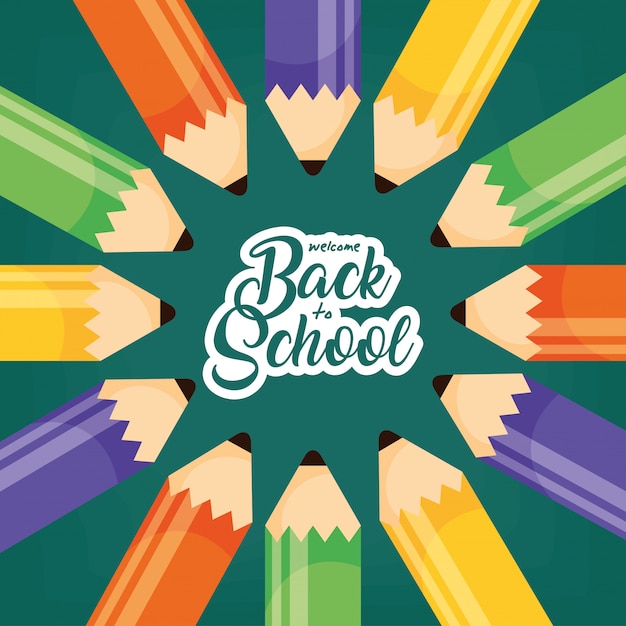 Vector back to school poster with colors pencils