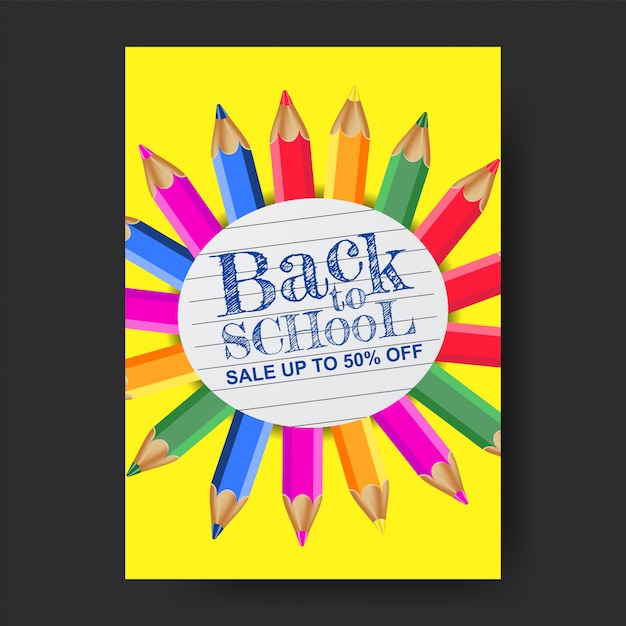 Back to school poster with pemcil color and paper sketch