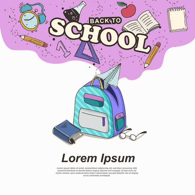 Back to school poster with school supplies and text Vector illustration