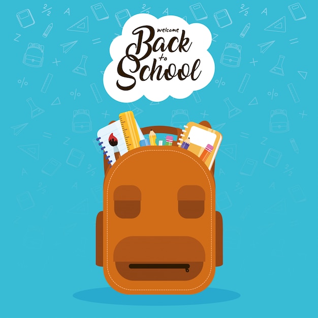 Vector back to school poster with schoolbag and supplies