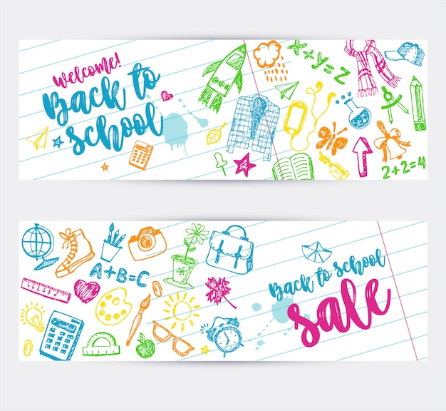 Torna a scuola banner design promozionale.