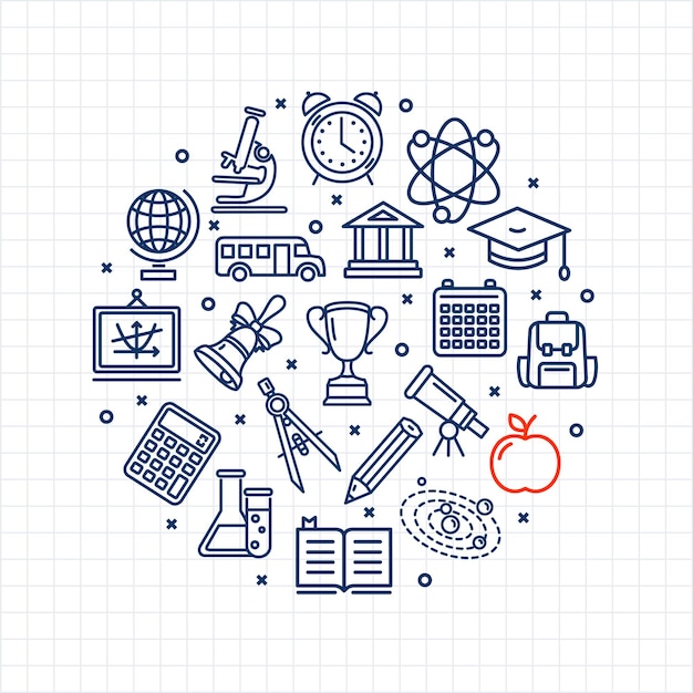 Vector back to school round design template thin line icon concept vector